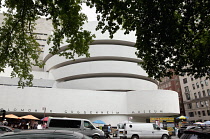 USA, New York State, New York City, Manhattan, Exterior of the Solomon R Guggenheim Museum on 5th Avenue.