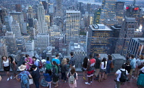 USA, New York State, New York City, Manhattan, Crowds of tourists viewing the skyline seen from top of the Rockefeller Center.