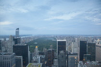 USA, New York State, New York City, Manhattan, Central park and city skyline seen from top of the Rockefeller Center.