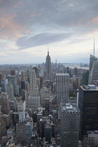 USA, New York State, New York City, Manhattan, City skyline seen from top of the Rockefeller Center.