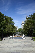 USA, New York State, New York City, Manhattan, Sculpture in park outside city hall.