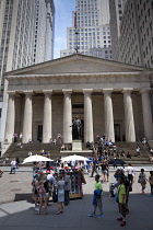 USA, New York State, New York City, Manhattan, Exterior of Federal Hall with statue of George Washington outside.