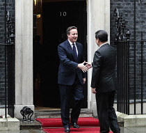 England, London, China's President Xi Jinping visits number 10 Downing Street and prime minister David Cameron.