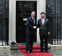 England, London, China's President Xi Jinping visits number 10 Downing Street and prime minister David Cameron.