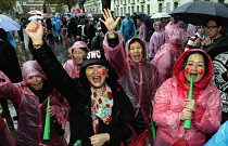 England, London, Chinese supporters outside Downing Street at the visit of President Xi Jinping.