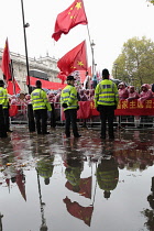 England, London, Chinese supporters outside Downing Street at the visit of President Xi Jinping.