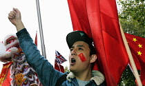 England, London, Chinese supporters outside Downing Street at the visit of President Xi Jinping.