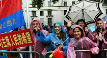 England, London, Chinese supporters outside Downing Street at the visit of President Xi Jinping.