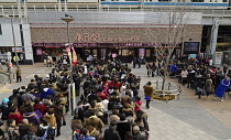 Japan, Tokyo, Akihabara, Crowds line up to buy  New Year's Lucky bags at the AKB48 girl idol groups fan shop.