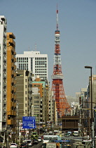 Japan, Tokyo, Tamach, Sakurada-dori Street, with Tokyo Tower in background.
