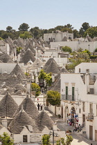 Italy, Puglia, Bari, Panoramic view of trulli houses, Alberobello.