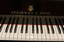 Music, Instruments, Piano, Close up of a Steinway and Sons grand piano keyboard .