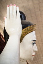 Myanmar, Yangon, Face of reclining Buddha, Chaukhtatgyi Pagoda