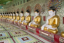 Myanmar, Mandalay, Buddha statues inside U Min Thonze Pagoda, Sagaing.