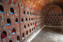 Myanmar, Shan State, Nyaung Shwe, Wall at Shwe Yan Pyay Monastery, also known as Shwe Yaunghwe Monastery.