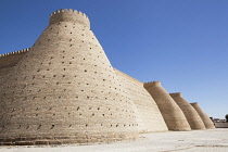 Uzbekistan, Bukhara, Outer walls of the Ark Fortress, Registan Square.
