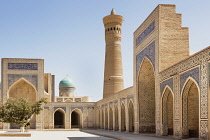 Uzbekistan, Bukhara, Kalon Mosque courtyard, also known as Kalyan Mosque, Kalon Minaret and Mir I Arab Madrasah behind.