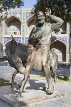 Uzbekistan, Bukhara, Statue of Khodja Nasreddin, also known as Hoja Nasruddin.