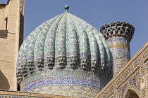 Uzbekistan, Samarkand, A dome of Sher Dor Madrasah, also known as Shir Dor Madrasah, Registan Square.