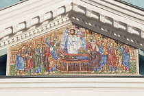 Uzbekistan, Tashkent, Religious mosaic on front of Saint Uspensky Sobor Russian Orthodox Assumption Cathedral.