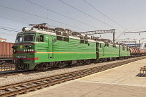 Uzbekistan, Samarkand, Freight train, Samarqand railway station.
