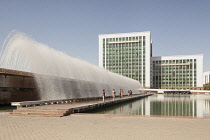 Uzbekistan, Tashkent, Water fountain and Finance Ministry, Moliya Vazirligi, Independence Square, Mustakillik Maydon