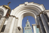 Uzbekistan, Tashkent, Bell tower and arch, Saint Uspensky Sobor Russian Orthodox Assumption Cathedral.