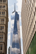 USA, New York City, Manhattan, One World Trade Center also known as Tower 1 and Freedom Tower.