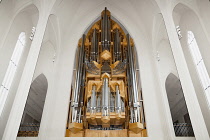 Iceland, Retkjavik,The pipe organ, designed by Johannes Klais, in Hallgrimskirkja Church.