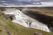 Iceland, Southwest, Gullfoss Waterfall and Gullfoss Gorge, on the Hvita River.