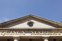USA, Massachusetts, Boston, Quincy Market name above entrance, Quincy Market.