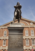 USA, Massachusetts, Boston, Statue of Samuel Adams outside Faneuil Hall.