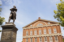 USA, Massachusetts, Boston, Statue of Samuel Adams outside Faneuil Hal.