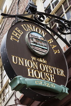 USA, Massachusetts, Boston, The Union Bar and Ye Olde Union Oyster House sign, Union Street.