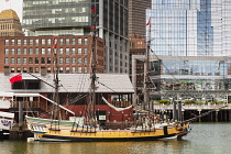 USA, Massachusetts, Boston, Eleanor, replica of one of the Boston Tea Party ships, outside Boston Tea Party Museum.