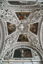 Austria, Salzburg, Salzburg Dom or Cathedral, Ceiling detail.