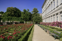 Austria, Salzburg, Facade of Mirabell Palace with its Rose Garden.