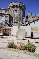 Ireland, Dublin, Dublin Castle, former centre of British rule in Ireland, The Record Tower with the Garda Memorial Garden in the foreground.