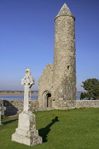 Ireland, County Offaly, Clonmacnoise, Temple Finghin and  McCarthy's Tower.