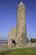 Ireland, County Offaly, Clonmacnoise, Temple Finghin and  McCarthy's Tower.