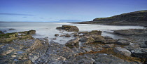 Ireland, County Sligo, Dunmoran shoreline with Ben Bulben in the background.