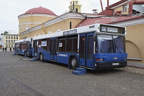 Russia, St Petersburg, Buses converted into mobile toilet.