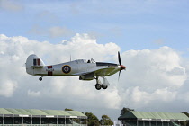 England, West Sussex, Chichester, Goodwood, Hawker Hurricane MK IIb AG 244 in the colours of th Rhodesian Air Force  landing  during the Battle of Britain celebrations 15 September 2015.