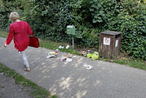 England, Kent, Tunbridge Wells, Calverley Grounds Saturday morning rubbish left behind in the park.