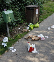 England, Kent, Tunbridge Wells, Calverley Grounds Saturday morning rubbish left behind in the park.