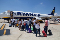 Transport, Air, Passenger Jet, Passengers boarding a Ryanair jet at Seville airport.