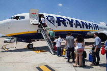 Transport, Air, Passenger Jet, Passengers boarding a Ryanair jet at Seville airport.