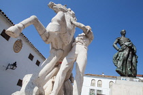 Spain, Andalucia, Cordoba, Statue of the matador Manuel Laureano Rodriguez Sanchez known as 'Manolete' on Plaza del Conde de Priego .