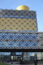 England, Birmingham, The Library of Birmingham building exterior showing architectural details.