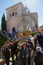 Spain, Andalucia, Granada, Corpus Christi procession from the Iglesia Santa Maria de la Alhambra.